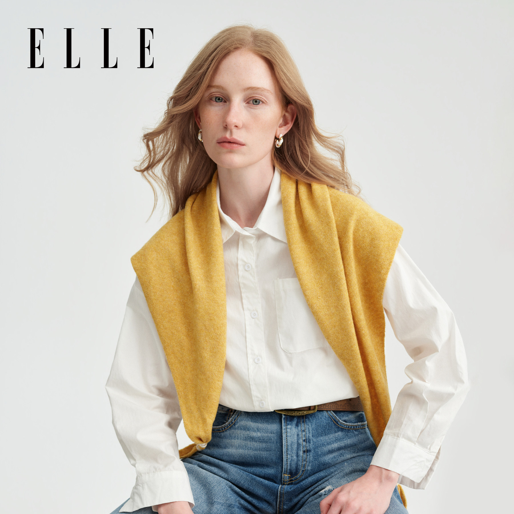 ELLE珠饰针织披肩三角巾保暖