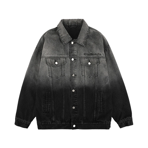 Джинсовая мужская ретро трендовая куртка для влюбленных, градиент, в американском стиле, оверсайз, с вышивкой