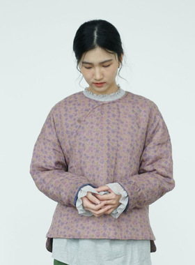 原创轻中式印花苎麻软糯小棉衣 田园生活加厚套头棉袄M25318