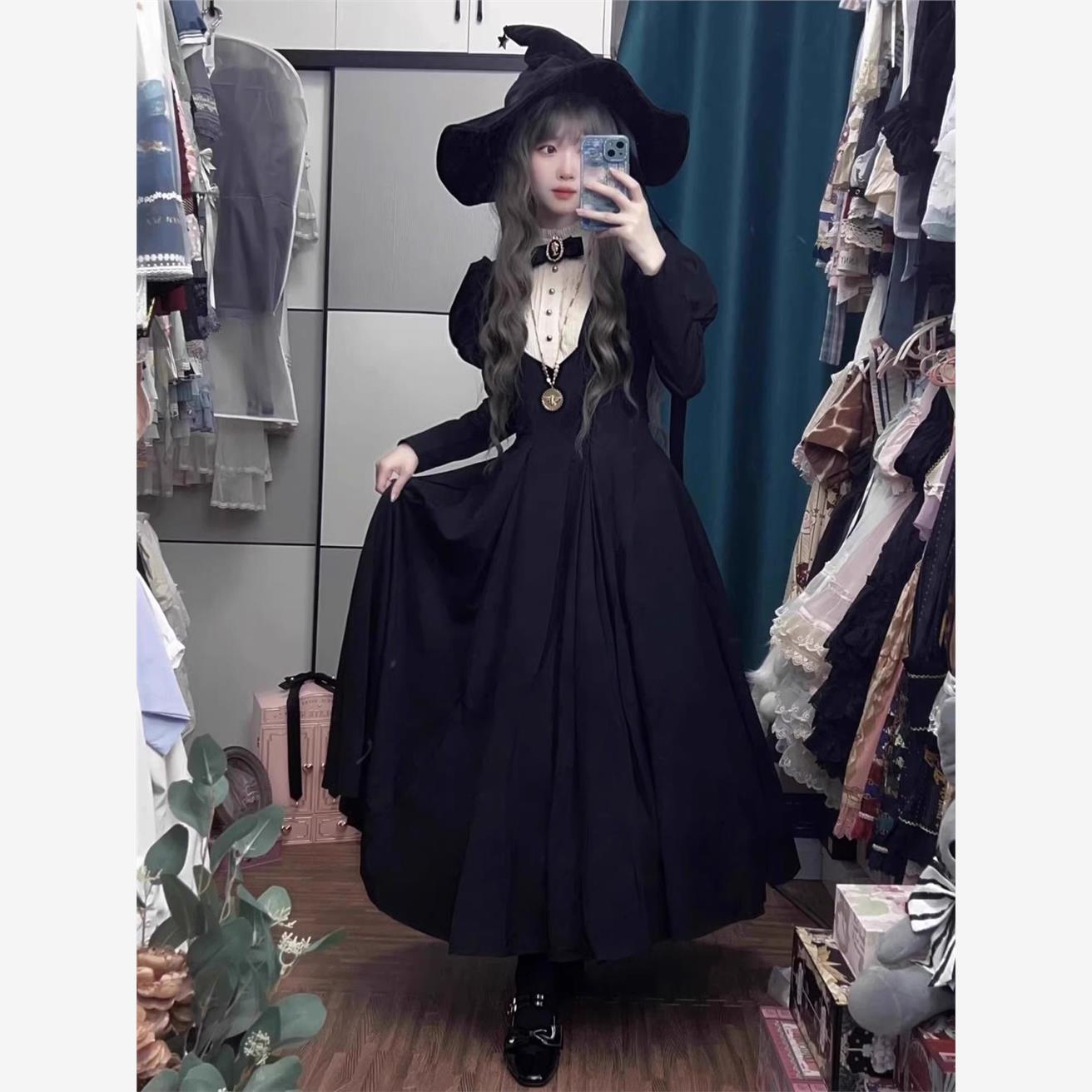 哥特暗黑风Lolita修女黑色连衣裙