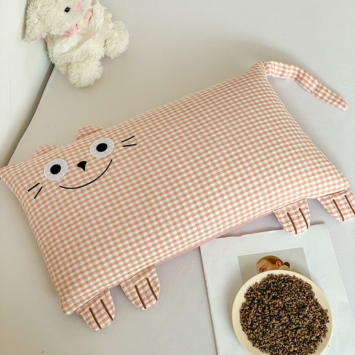 全棉纱布可爱猫咪荞麦枕枕头枕芯卡通亲肤透气软硬适中30x50cm