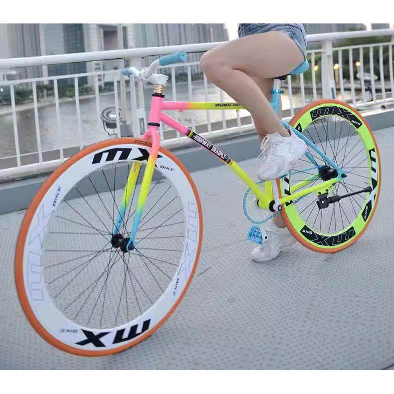 公路死飞自行车变速实心胎男款爆改活飞细轮胎单车简约网红女成人