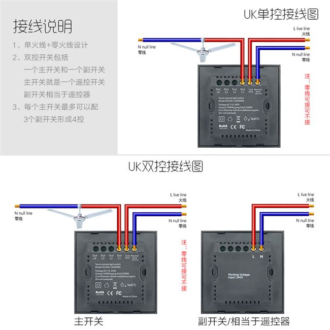 86型变速吊扇风扇机开关智能触摸遥控开关大功率无极调速面板