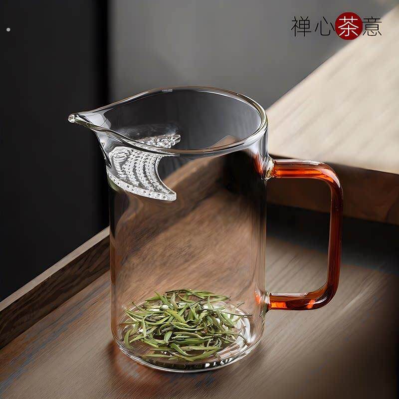 耐热公道杯玻璃透明泡茶绿茶杯一体月牙片过滤茶水分离分茶玻璃杯