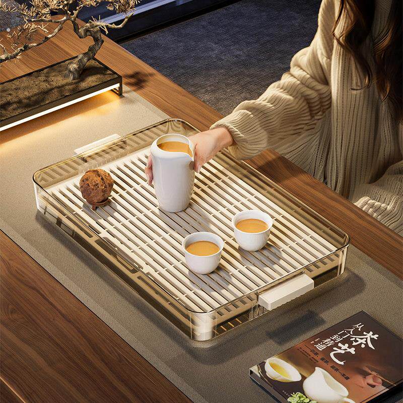 茶盘家用桌面长方形茶具塑料沥水盘客厅茶台茶壶茶杯轻奢排水托盘