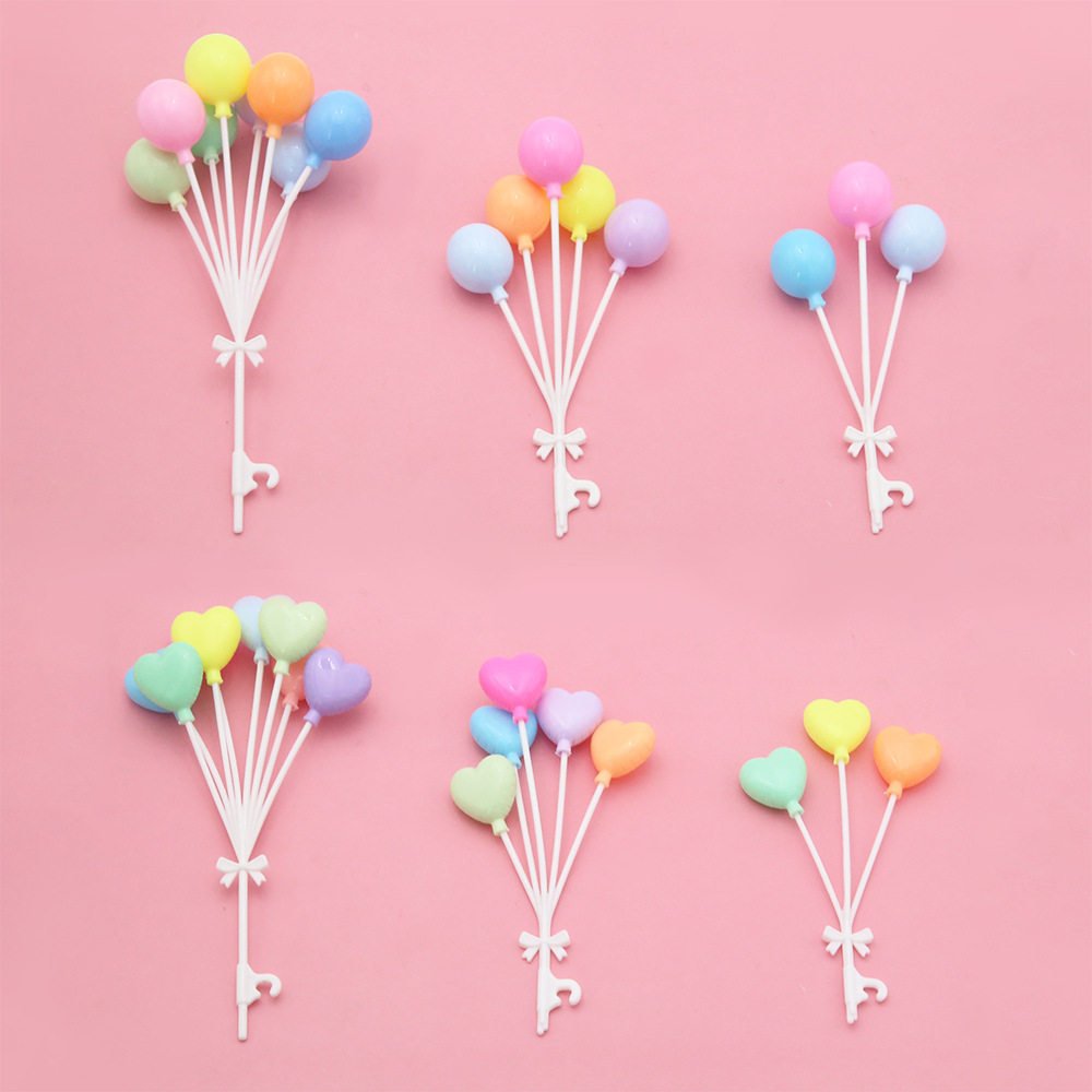 网红圆形气球蛋糕装饰插件彩色马克龙爱心气球儿童卡通烘焙摆件