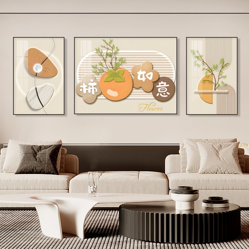现代轻奢抽象三联装饰画客厅背景墙壁画高档晶瓷时尚画餐厅墙挂画图片