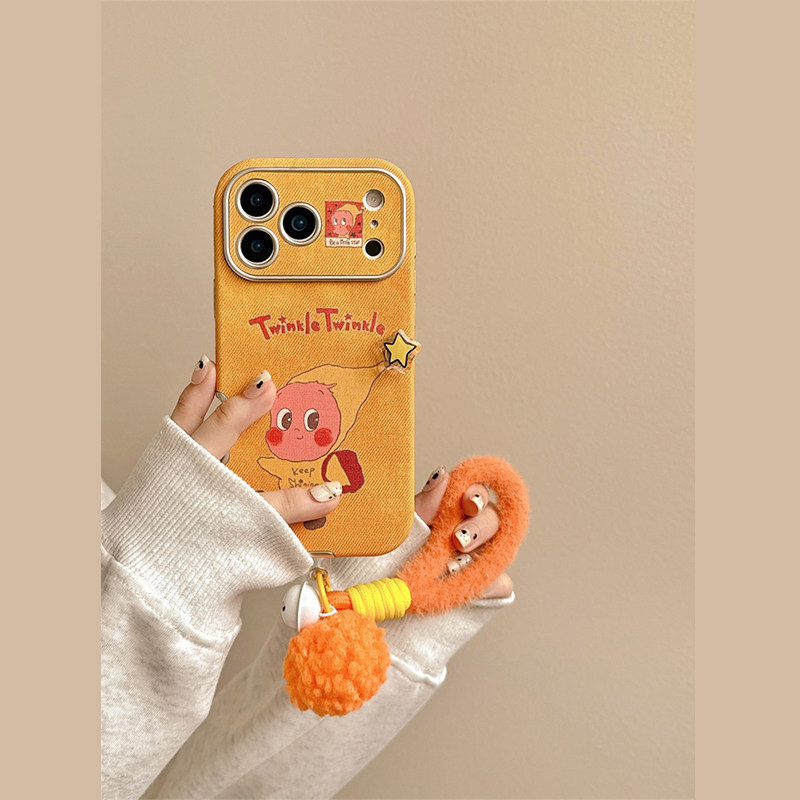 适用苹果17手机壳橘色星星人苹果17ProMax手机壳高级感iphone15新款16pro女款15pro超火全包防摔保护套带挂绳