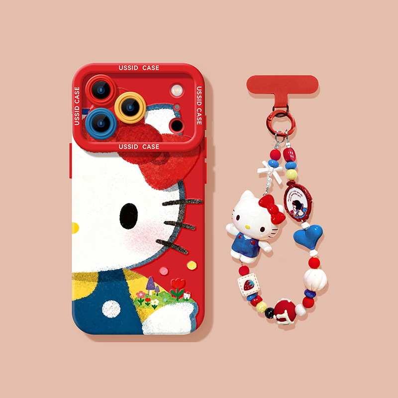 凯蒂猫适用于iphone17pro手机壳新款17苹果17Promax红色硅胶16可爱小猫带挂绳pro保护13新年14高级感pm防摔15