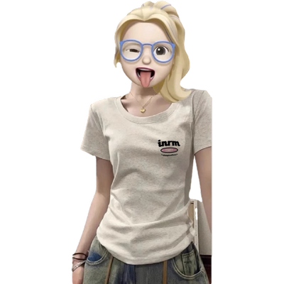 小个子纯棉时尚百搭短袖t恤女夏季新款韩版小众修身显瘦短款上衣