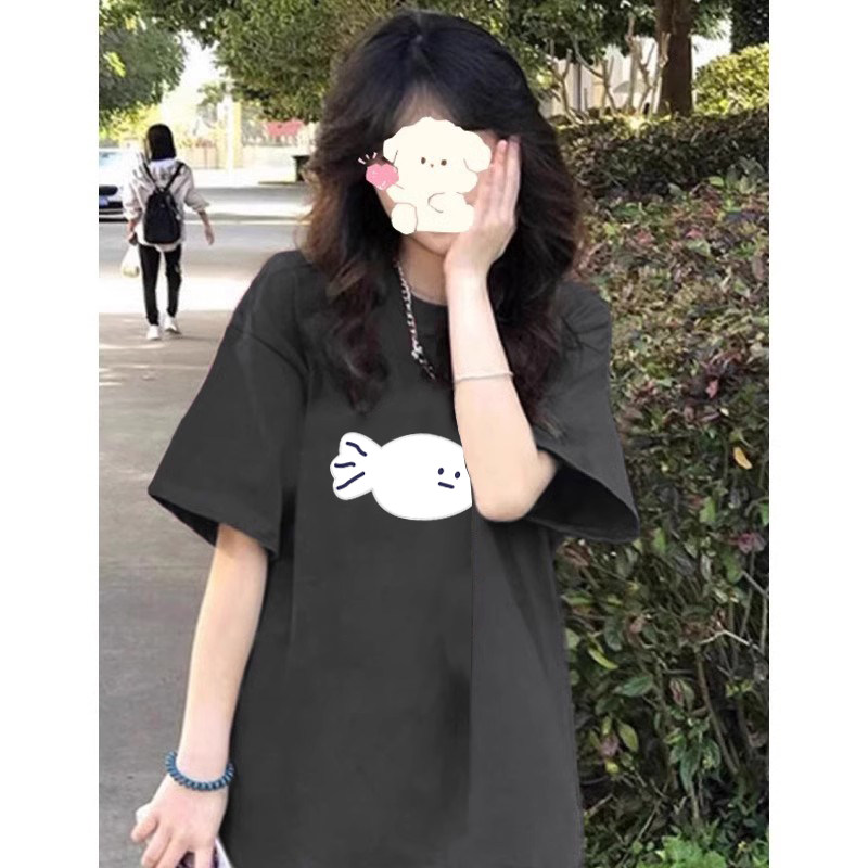 重磅纯棉别致设计感小鱼印花短袖T恤男女vibe夏季慵懒风休闲上衣,女装/女士精品,T恤,淘宝优惠券,粉丝福利购,淘宝优惠卷