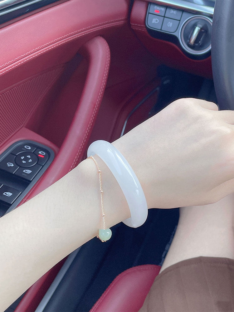 和田玉手镯女款少女扁条白玉羊脂玉年轻款青海料冰种玉镯子礼物