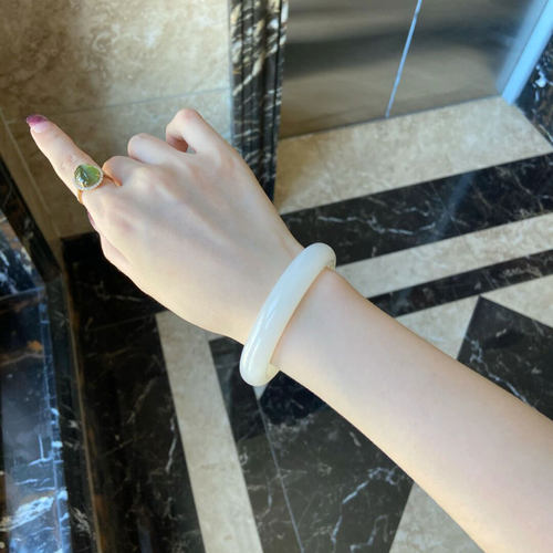 和田玉白玉扁条手镯女小众