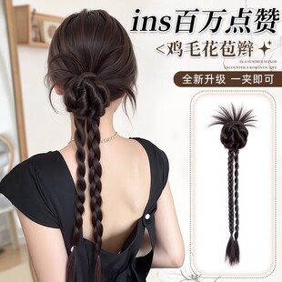 假发辫子马尾抓夹麻花扭扭辫仿真发鸡毛花苞头新中式假发马尾发饰