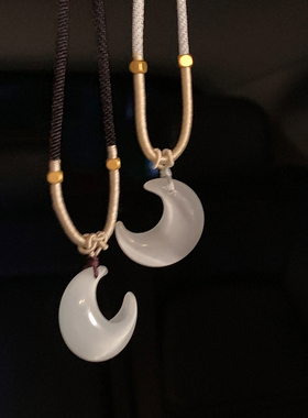 新中式猫眼石月亮吊坠编绳项链