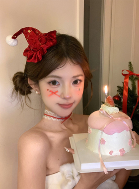 Lastkiss红色丝绒圣诞帽侧边夹女圣诞节后脑勺甜美高级感装饰头饰