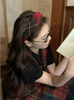 Lastkiss红色格纹宽边发箍女2026新款增高颅顶修饰脸型新年红发饰