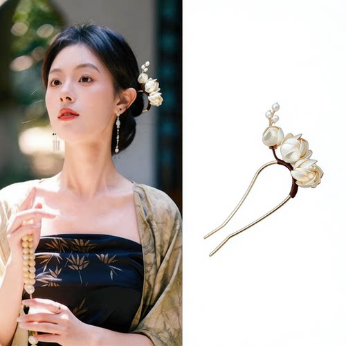 玉兰花发簪女2026新款新中式