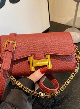 MK&DK 红色斜挎链条小方包女高级感百搭时尚单肩包2024新款包包