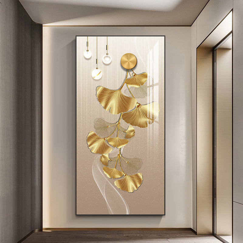 玄关装饰画大叶有成竖版走廊尽头壁画背景墙高档现代简约轻奢挂画