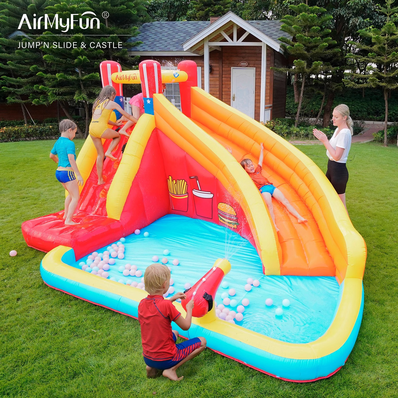 AirMyFun薯条喷水充气城堡蹦蹦床