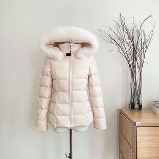 现货秒发 韩雨嘉粉色收腰羽绒棉服女秋冬连帽大毛领保暖棉服外套