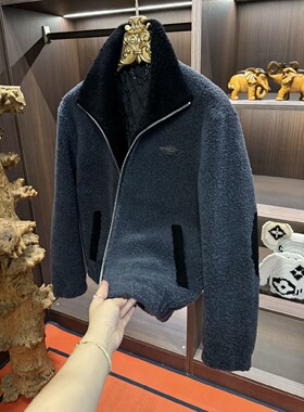 冬季新款100%羊毛皮高端欧货男士时尚翻领拉链休闲羊毛内胆-25151