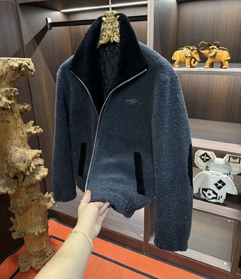 冬季新款100%羊毛皮高端欧货男士时尚翻领拉链休闲羊毛内胆-25151