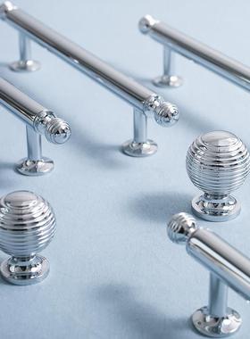 INDOORS纯黄铜拉手镀铬银色高端实心简约法式家具抽屉柜门长把手