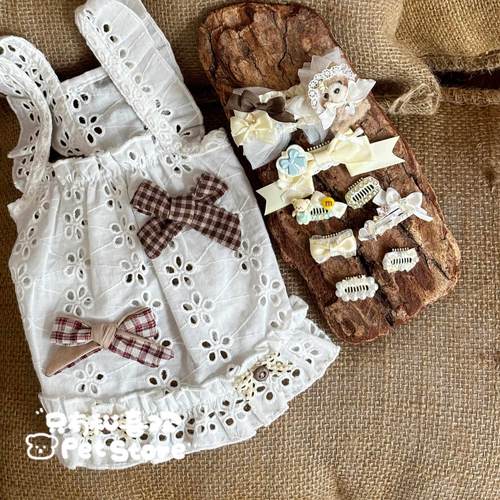 手工宠物衣服简约花边吊带裙家居服透气镂空蕾丝公主裙马尔济斯