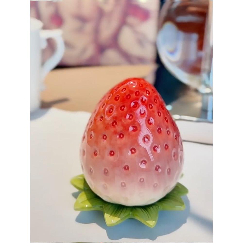 甜美草莓实用少女心陶瓷创意牙签罐可爱牙线收纳盒彷真水果摆件