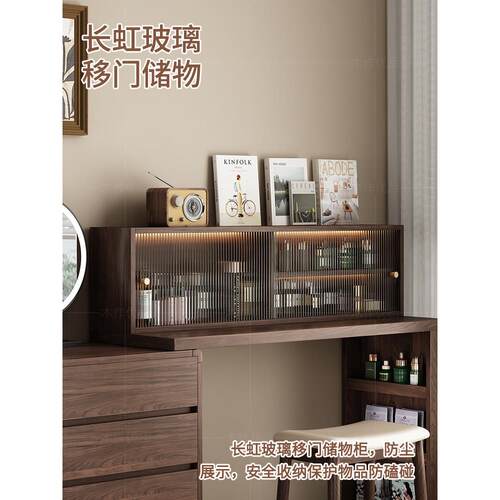 中古风实木梳妆台卧室斗柜梳妆台一体旋转化妆桌法式覆古八斗柜