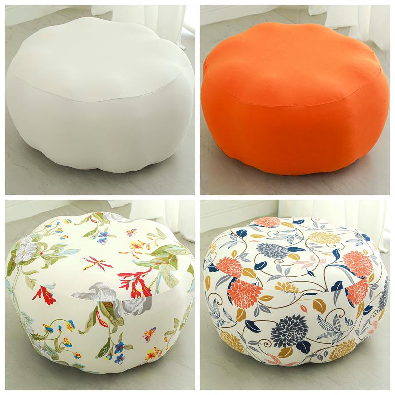 圆形脚踏套罩通用懒人蒲团坐墩榻榻米白盖布南瓜垫巾凳座沙发单人