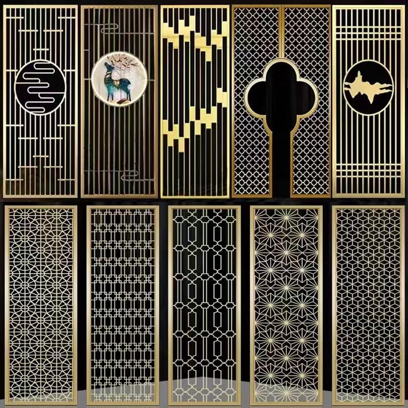 不锈钢新中式简约激光镂空屏风隔断铝浮雕刻入户北欧现代玄关隔断