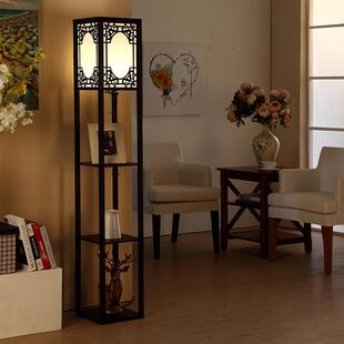 新中式落地灯客厅现代简约木质卧室立式台灯置物架灯装饰乔迁送礼
