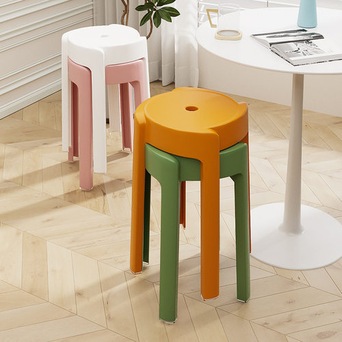 塑料凳子家用加厚圆凳现代简约创意客厅可叠放摞叠餐桌塑胶高椅子
