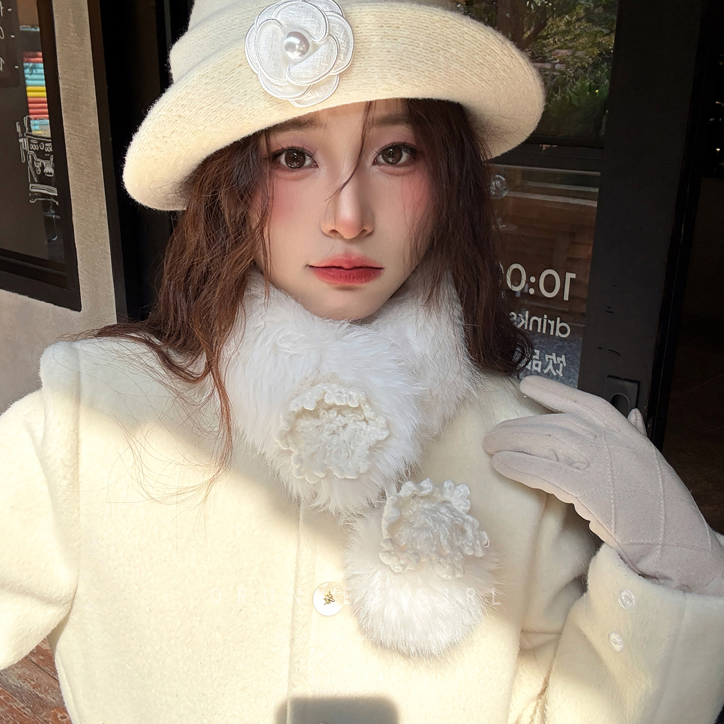 自留！毛绒绒花朵围巾女款