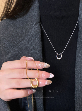 金色马蹄U形吊坠项链女潮秋冬