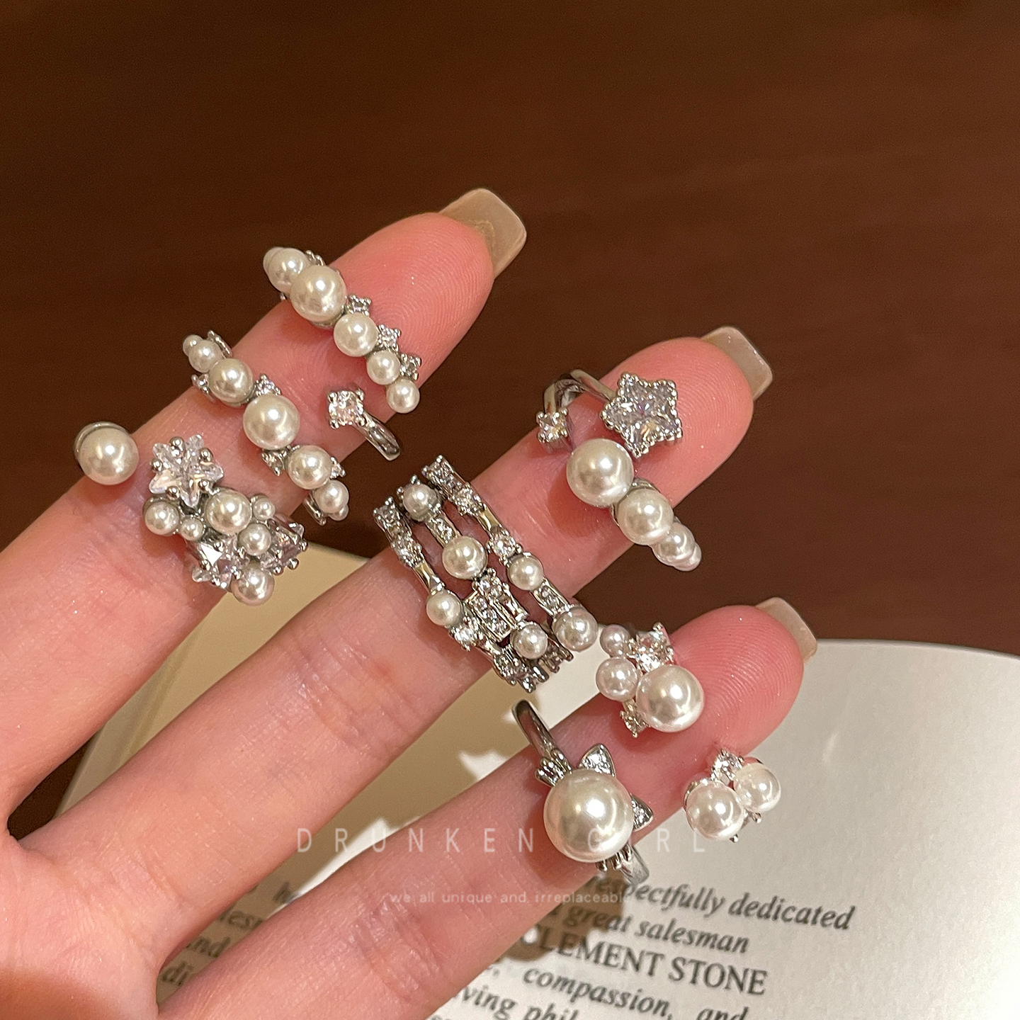 满天星珍珠锆石戒指女