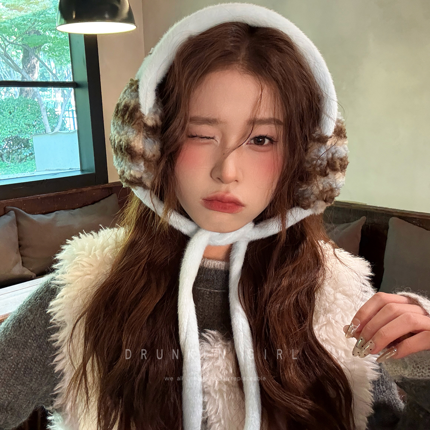 拼色毛绒耳罩女冬加厚防寒骑行