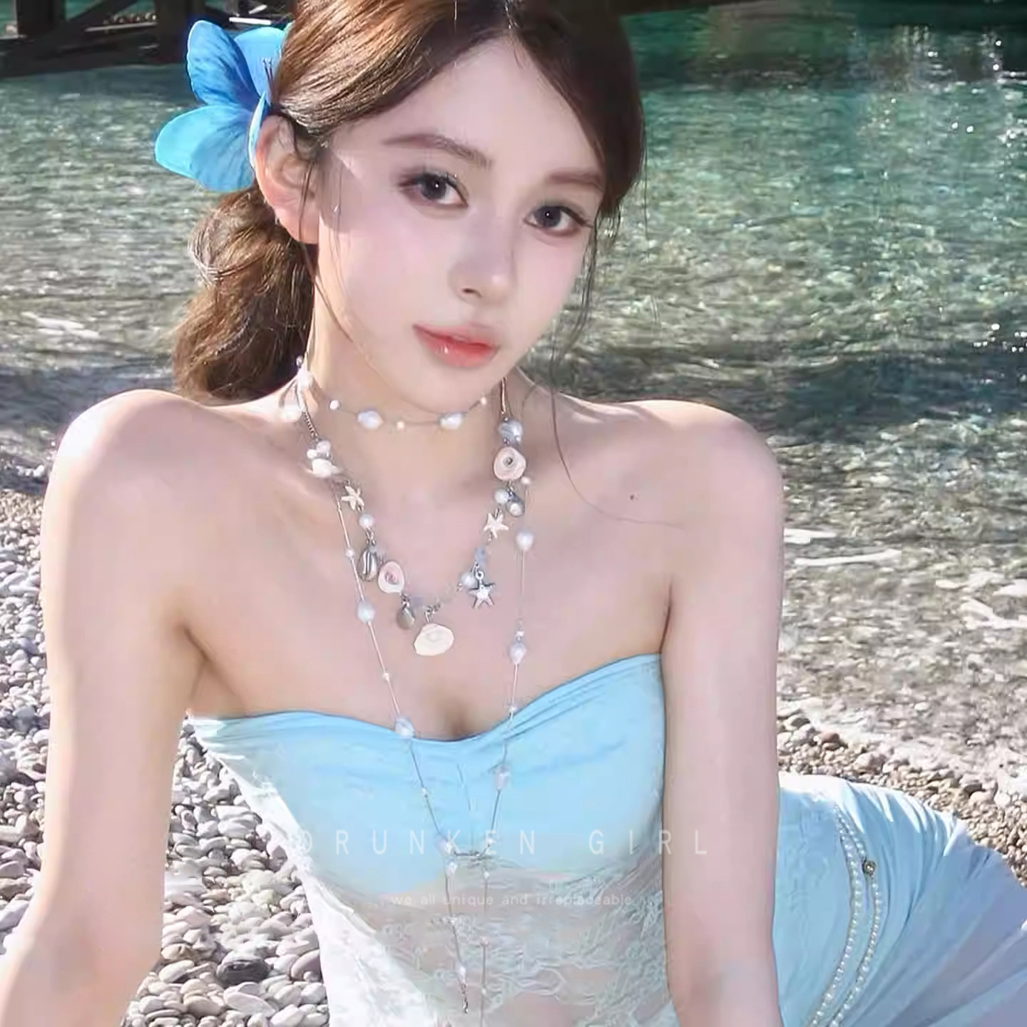 岛屿出片  蓝色海星贝壳珍珠项链女海滩度假风锁骨链设氛围感配饰,饰品/流行首饰/时尚饰品新,项链,淘宝优惠券,粉丝福利购,淘宝优惠卷