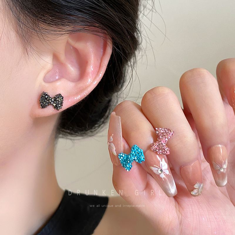 钛钢蝴蝶结锆石耳钉女夏季