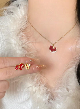 新年红色小马锁骨链女秋冬