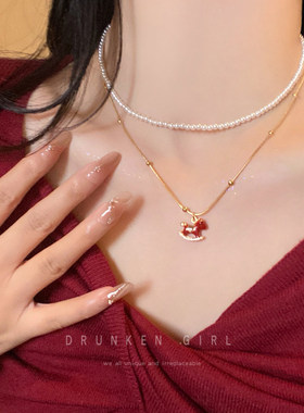 法式香氛极细珍珠小马叠戴