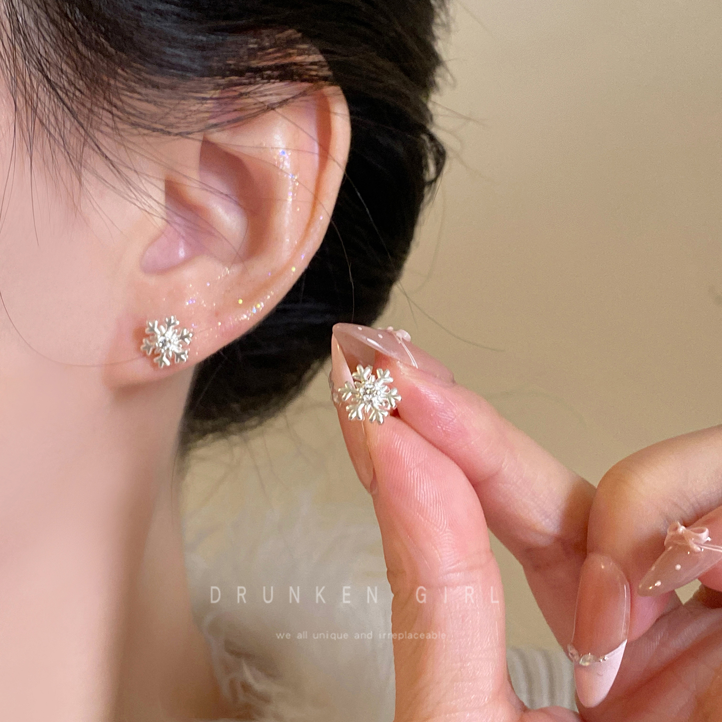 氛围感925纯银雪花耳钉女