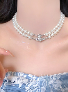 西太后双层珍珠项链女2025新款海边裙子颈链配饰轻奢高级感锁骨链