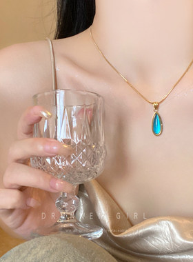 蓝色海洋~复古水滴吊坠项链