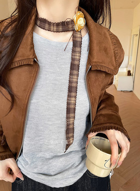 花朵格子系脖领巾项链女