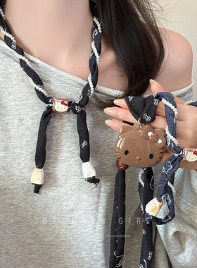 可爱kt猫珍珠牛仔系脖丝巾项链女