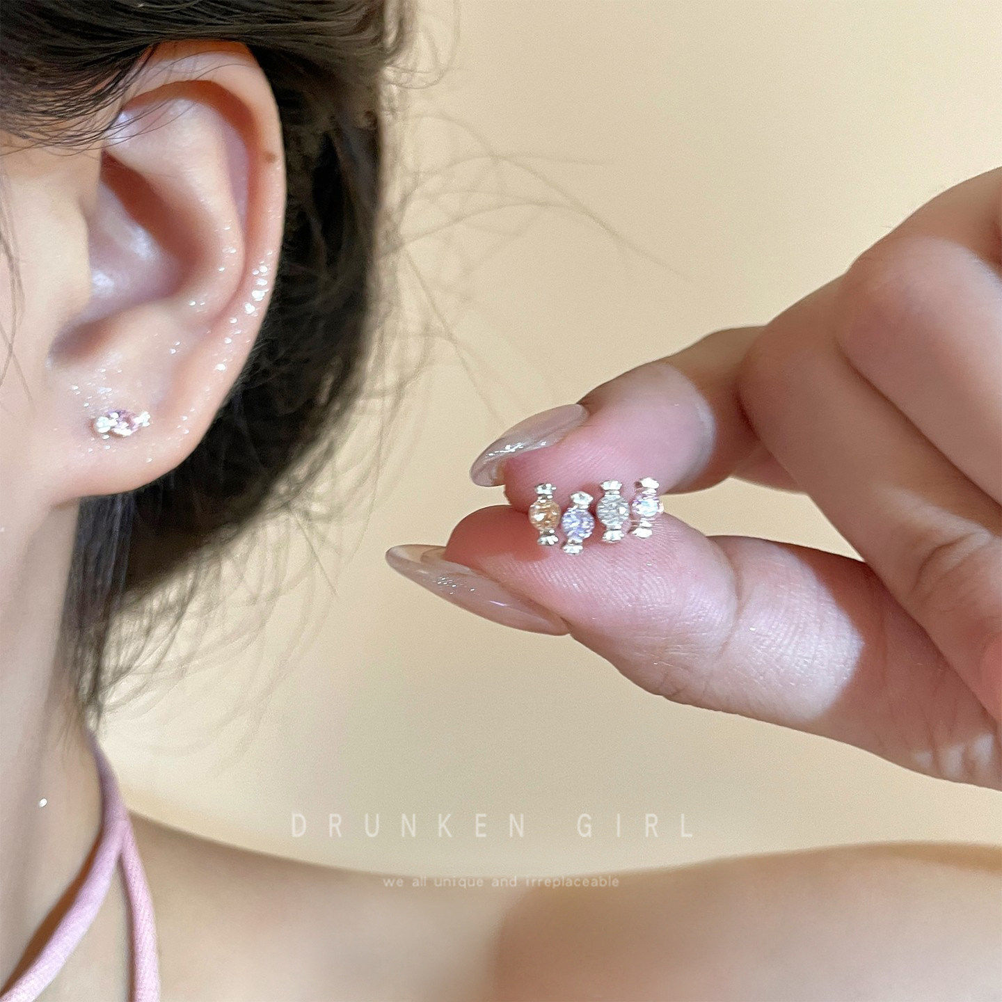 迷你小巧糖果养耳洞耳钉女睡觉免摘糖果耳蜗耳骨钉精致高级感耳饰